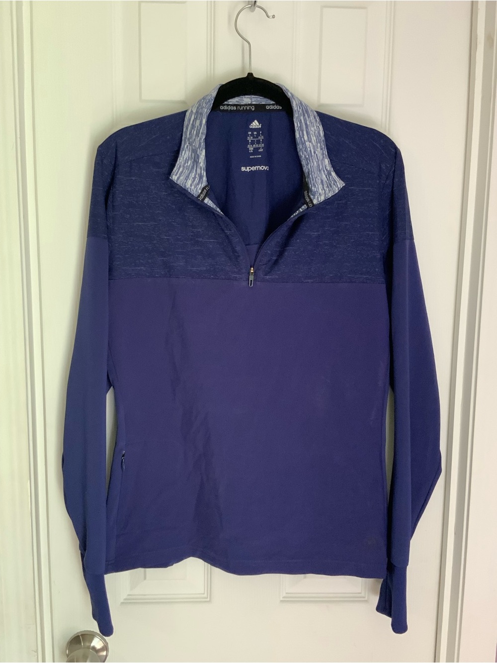 adidas Women’s Navy Quarter-Zip Pullover Jacket with thumb holes